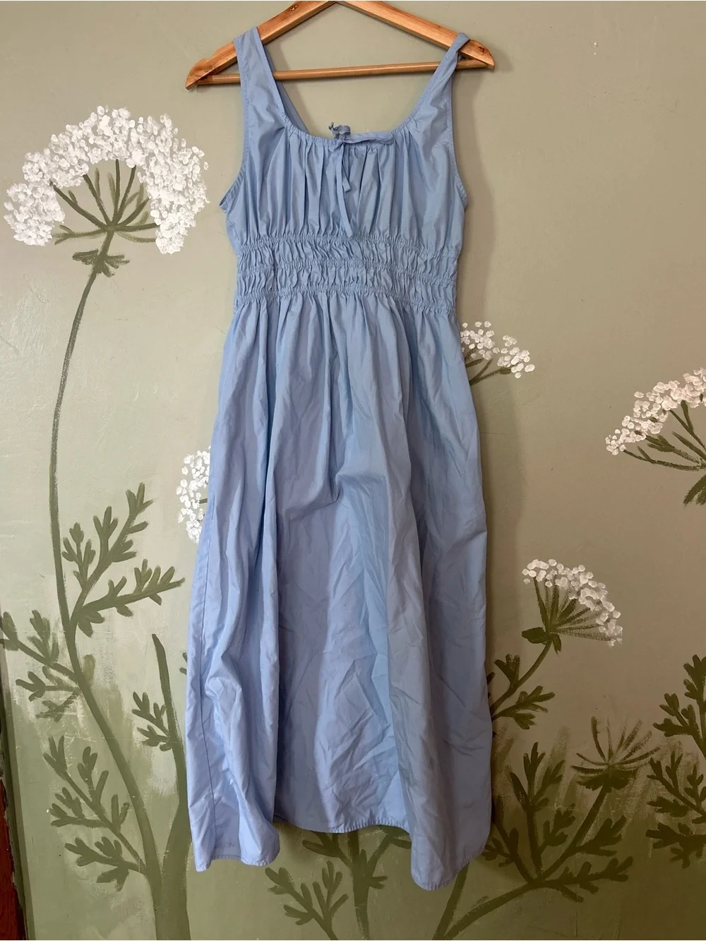 Light Blue Peasant Maxi Dress with Smocked Waist and pockets